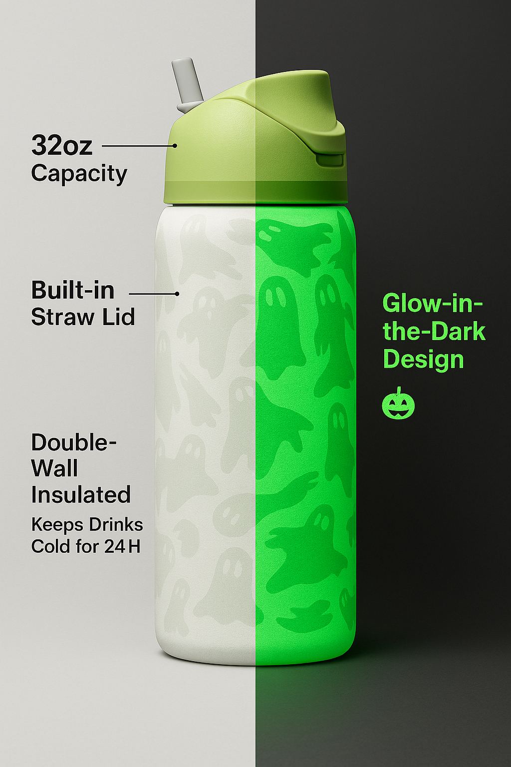 Glow-in-the-Dark Ghost Water Bottle for Halloween
